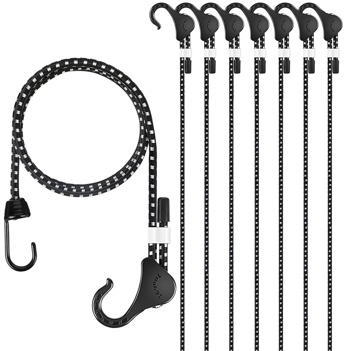 Adjustable Bungee Cord with Hooks 48 inch, 8-Piece, Heavy Duty for Outdoor Camping Pickup and Household, UV Resistant