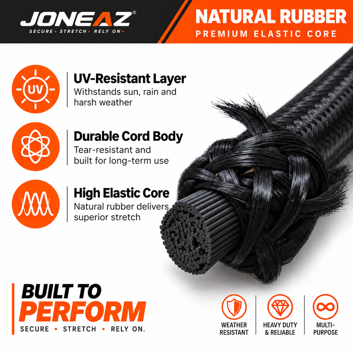 JONEAZ Bungee Shock Cord, 50 ft Roll, 1/8 in, 3/16 in & 1/4 in