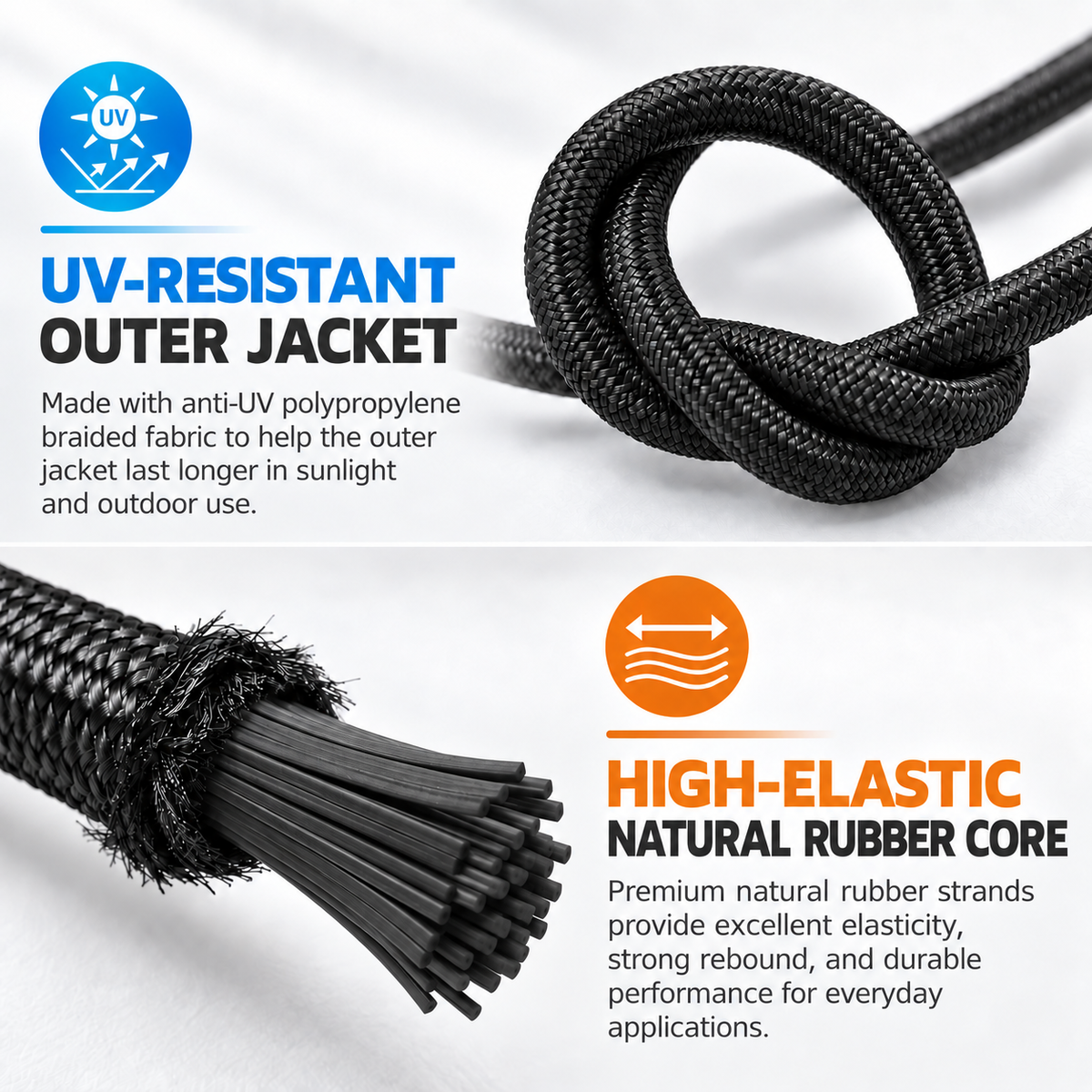 JONEAZ Bungee Shock Cord, 50 ft Roll, 1/8 in, 3/16 in & 1/4 in