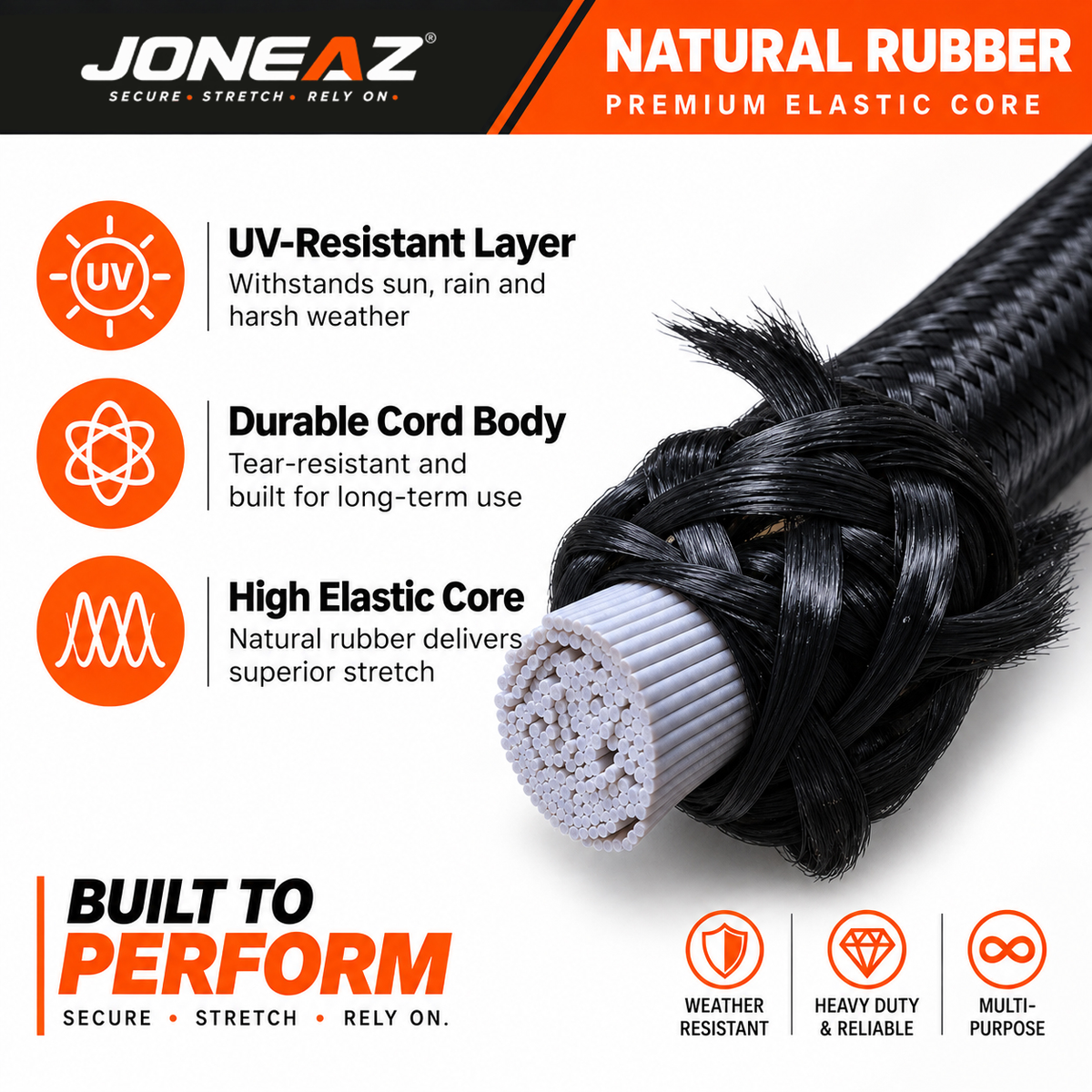 JONEAZ 10mm Heavy-Duty Bungee Cords with Hooks, 4-Pack, 12–72 Inch