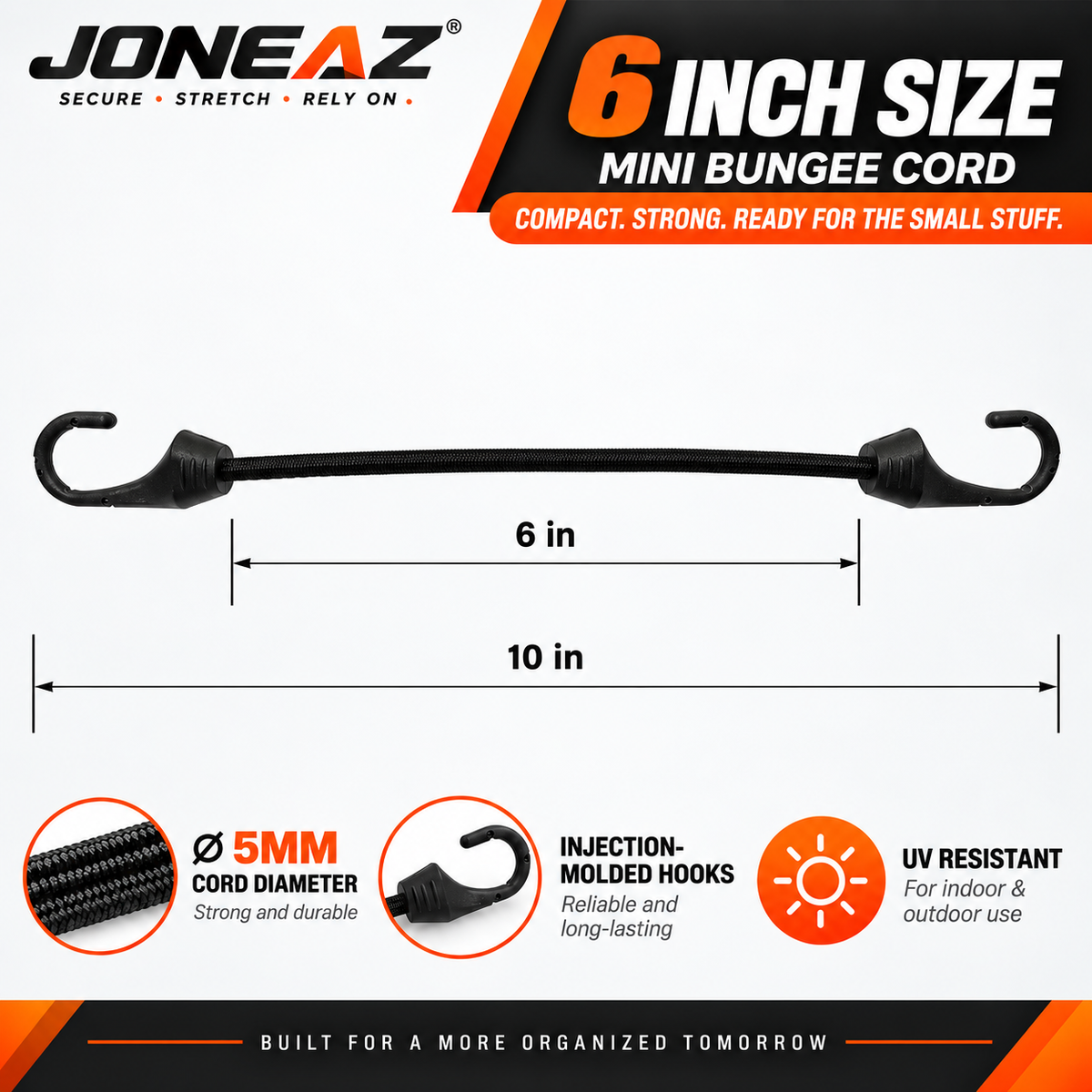 JONEAZ Small Bungee Cords with Hooks, Light Duty, 2–12 Inch & Mix Size