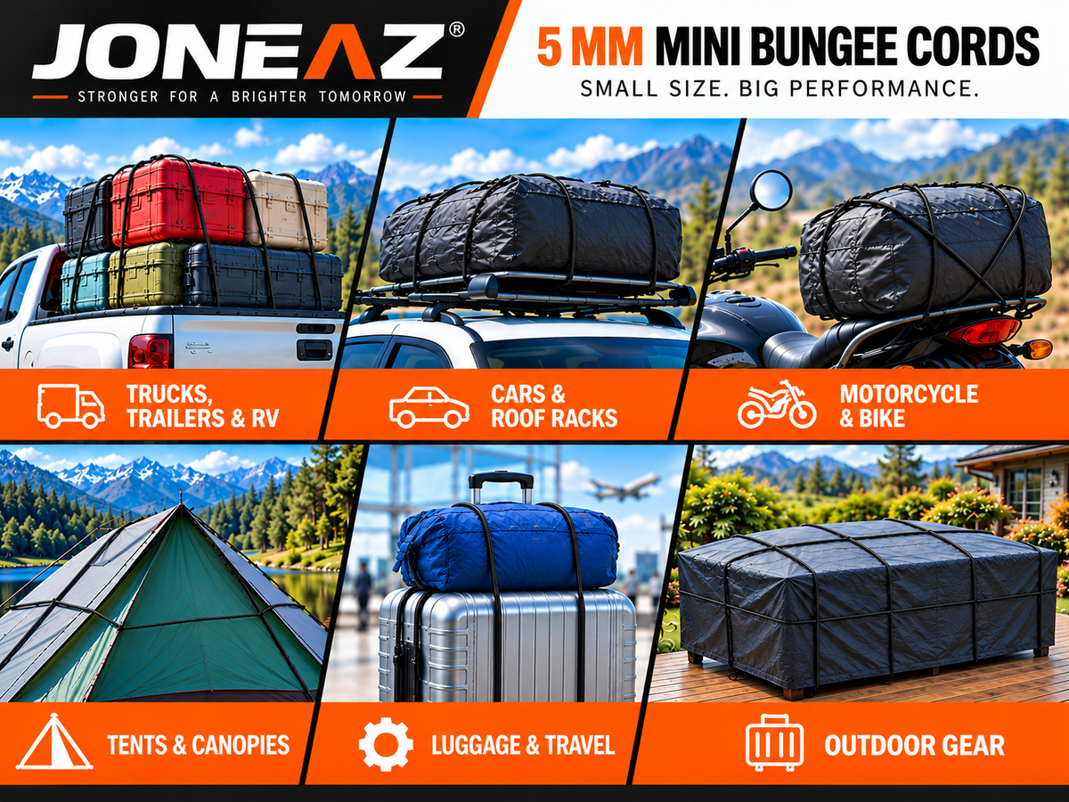 JONEAZ 10mm Heavy-Duty Bungee Cords with Hooks, 4-Pack, 12–72 Inch