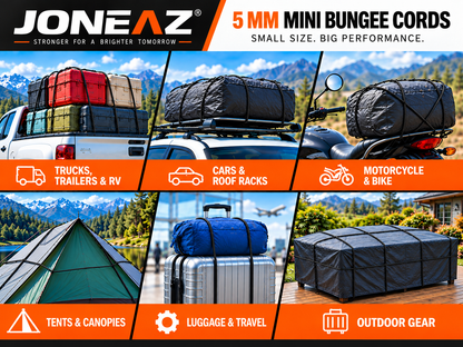JONEAZ 10mm Heavy-Duty Bungee Cords with Hooks, 4-Pack, 12–72 Inch