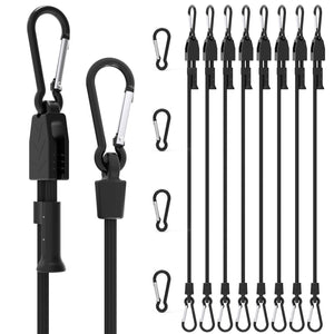 Joneaz 8 Pcs Bungee Cords with Hooks Adjustable Heavy Duty Black, UV Resistant Shock Strap with Carabiner Style Clips,4 Spare Parts Offered