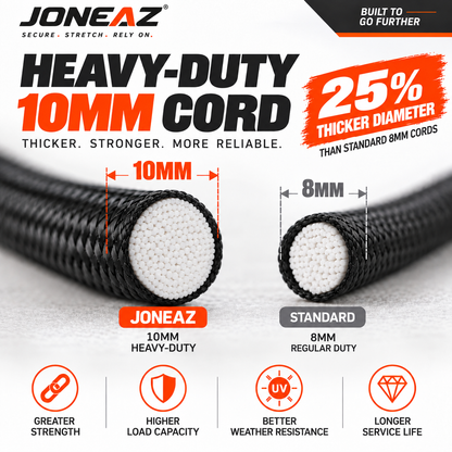 JONEAZ 10mm Heavy-Duty Bungee Cords with Hooks, 4-Pack, 12–72 Inch