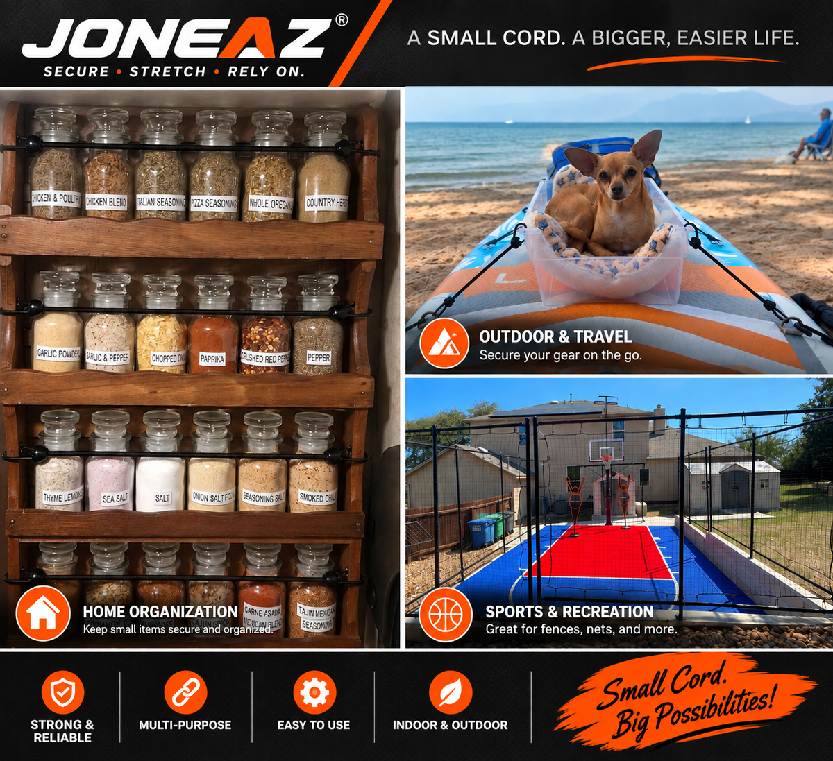JONEAZ Mini Bungee Cords with Hooks, 5mm, 2–12 Inch & Mix Size