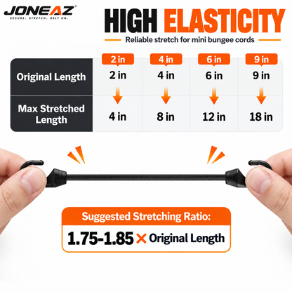 JONEAZ Small Bungee Cords with Hooks, Light Duty, 2–12 Inch & Mix Size