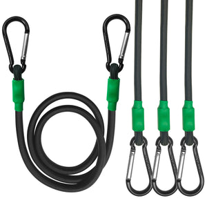 Bungee Cord with Carabiner Hooks 24 inch, 4-Piece,Black Nylon Fiber, 5/16 inch Diameter Cord, UV Resistant, for Securing Tarp and Rear Luggage in Travelling or Camping