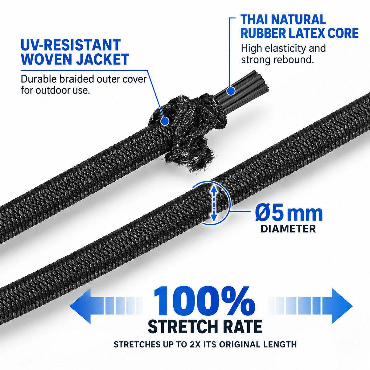 JONEAZ Bungee Shock Cord, 50 ft Roll, 1/8 in, 3/16 in & 1/4 in
