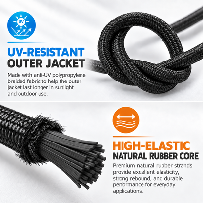JONEAZ Bungee Shock Cord, 50 ft Roll, 1/8 in, 3/16 in & 1/4 in