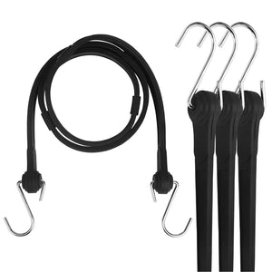 Joneaz Flat Solid Silicone Rubber Bungee Cords with Hooks Adjustable, 4 Pack Heavy Duty Tie Down Straps,Above 150% Stretch