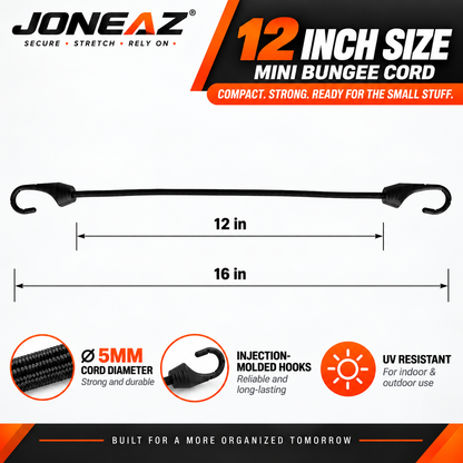 JONEAZ Small Bungee Cords with Hooks, Light Duty, 2–12 Inch & Mix Size