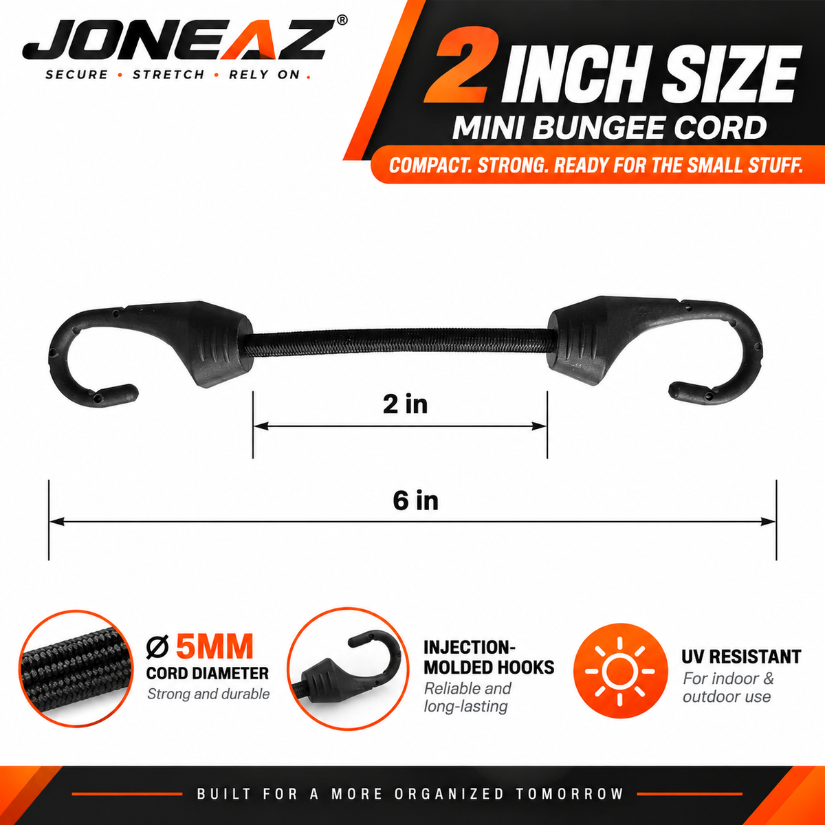 JONEAZ Small Bungee Cords with Hooks, Light Duty, 2–12 Inch & Mix Size