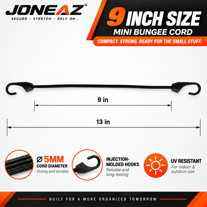 JONEAZ Small Bungee Cords with Hooks, Light Duty, 2–12 Inch & Mix Size